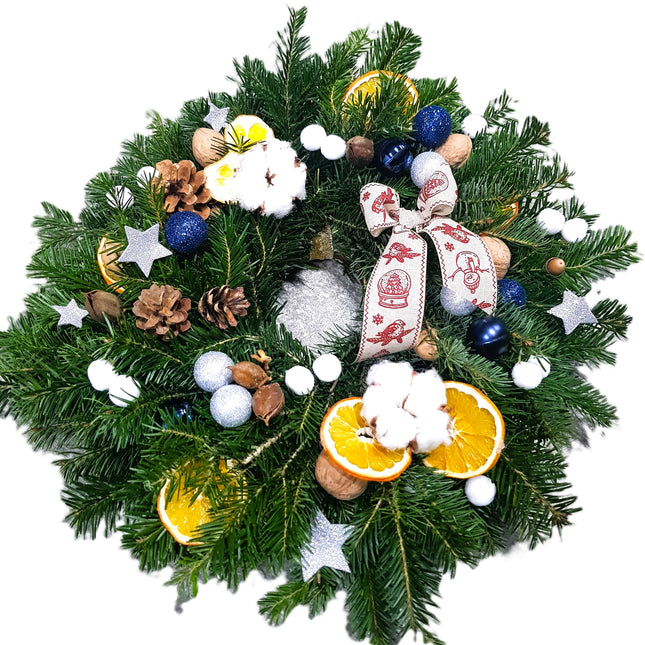 Coronita de Craciun cu globuri albastre