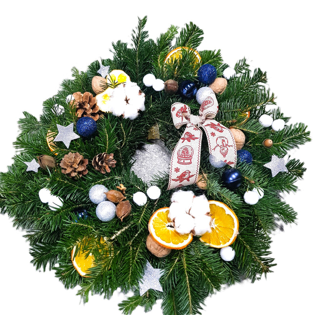 Coronita de Craciun cu globuri albastre