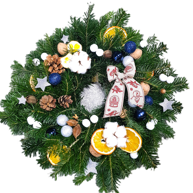 Coronita de Craciun cu globuri albastre