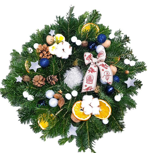 Coronita de Craciun cu globuri albastre