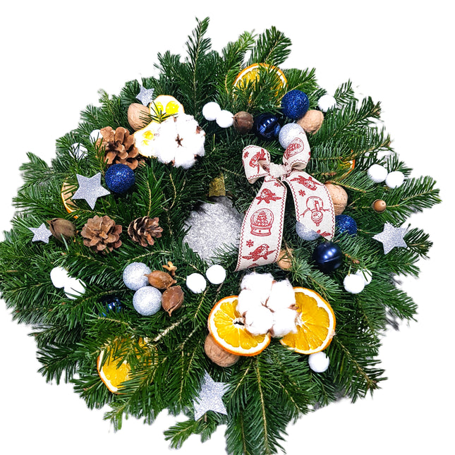 Coronita de Craciun cu globuri albastre