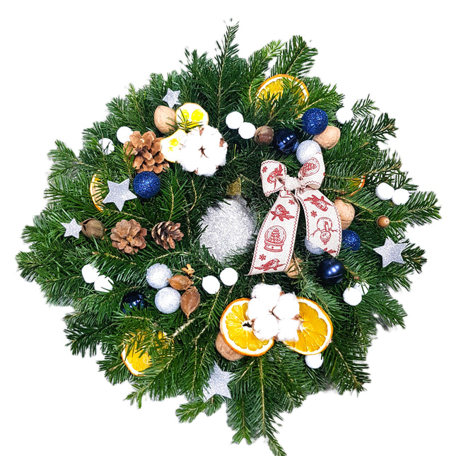 Coronita de Craciun cu globuri albastre