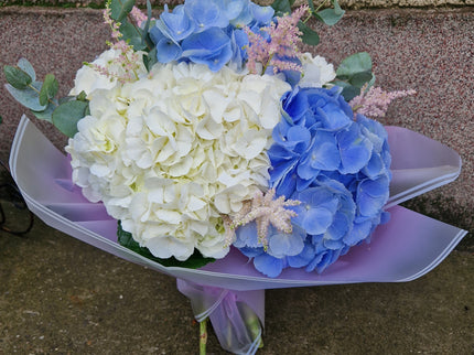 Buchet cu hortensii albe si blue