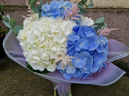 Buchet cu hortensii albe si blue