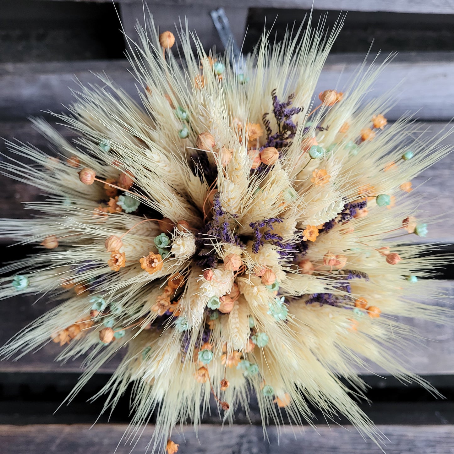 Buchet de mireasa cu grau, in, lavanda si glixia